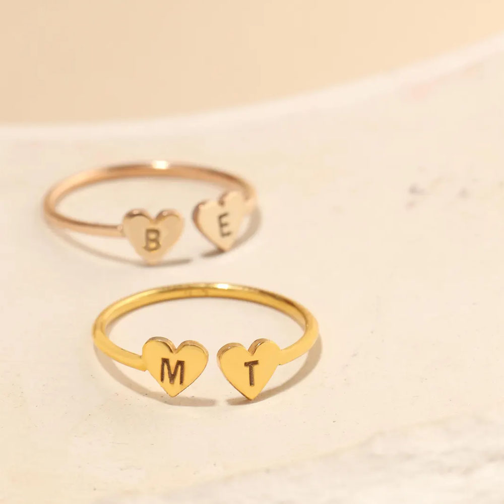 Initial Ring Custom - COOLTIME-Anillo con inicial de corazón personalizado,