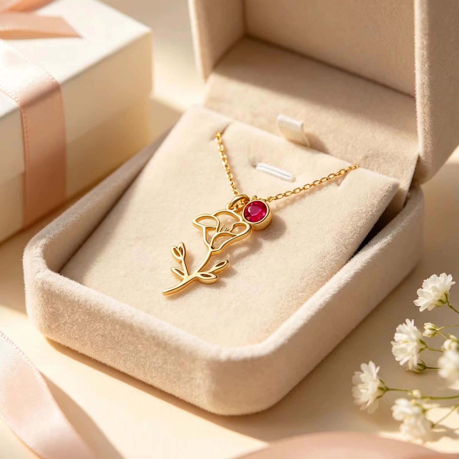 Birth Flower Necklace - Collar con Colgante de Acero Inoxidable